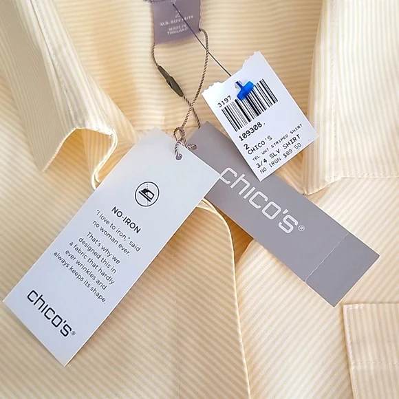 CHICOS WOMEN'S NO-IRON COTTON STRIPED POCKET-DETAIL SHIRT - Picture 9 of 10